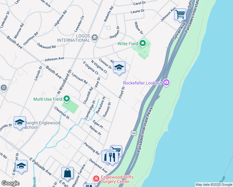 map of restaurants, bars, coffee shops, grocery stores, and more near 105 Hollywood Avenue in Englewood Cliffs
