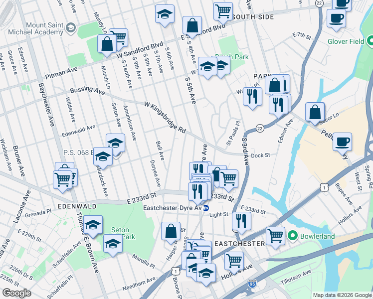 map of restaurants, bars, coffee shops, grocery stores, and more near 4027 Harper Avenue in Bronx