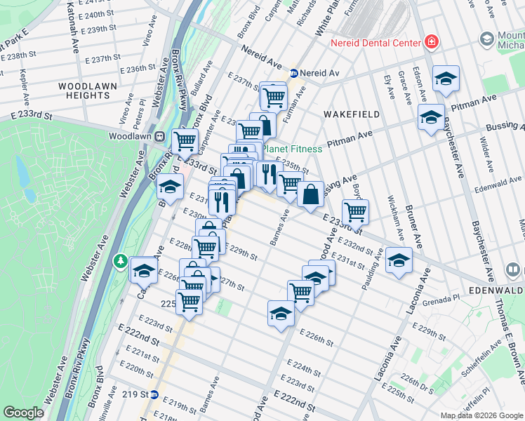 map of restaurants, bars, coffee shops, grocery stores, and more near in The Bronx