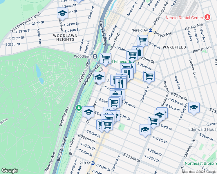 map of restaurants, bars, coffee shops, grocery stores, and more near 4113 Lowerre Place in The Bronx
