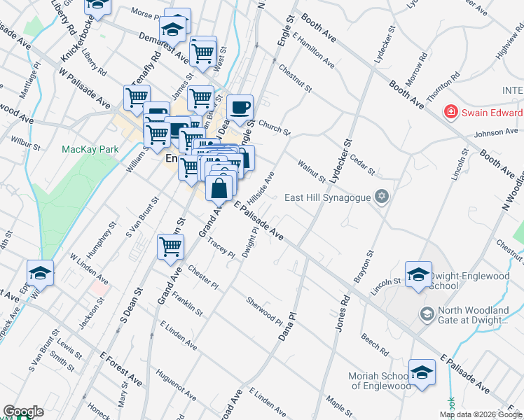 map of restaurants, bars, coffee shops, grocery stores, and more near in Englewood