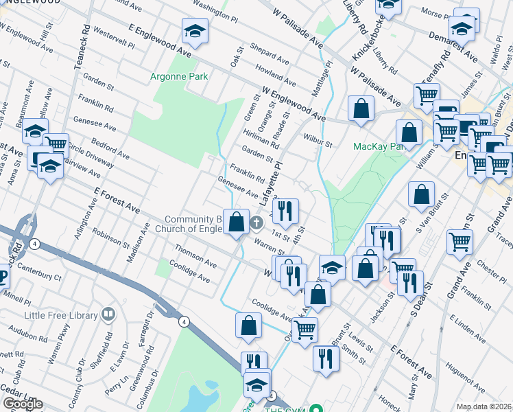 map of restaurants, bars, coffee shops, grocery stores, and more near 231 Lafayette Place in Englewood