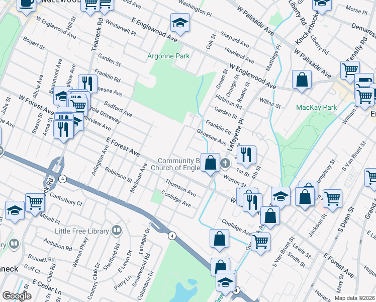 map of restaurants, bars, coffee shops, grocery stores, and more near 295 Rosemont Place in Englewood