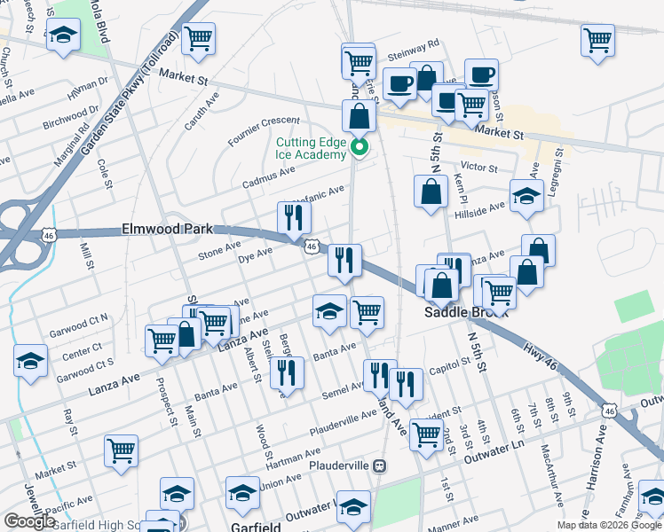map of restaurants, bars, coffee shops, grocery stores, and more near 515 Madeline Avenue in Garfield