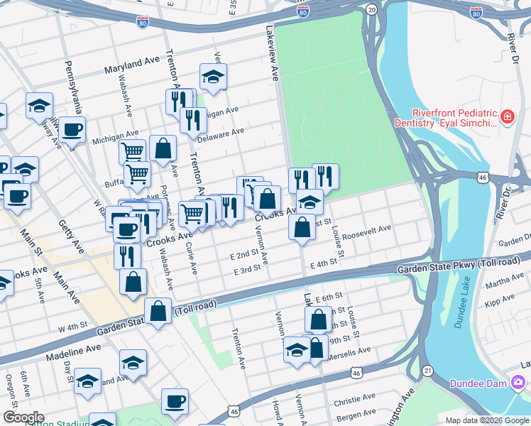 map of restaurants, bars, coffee shops, grocery stores, and more near 291 Vernon Avenue in Clifton