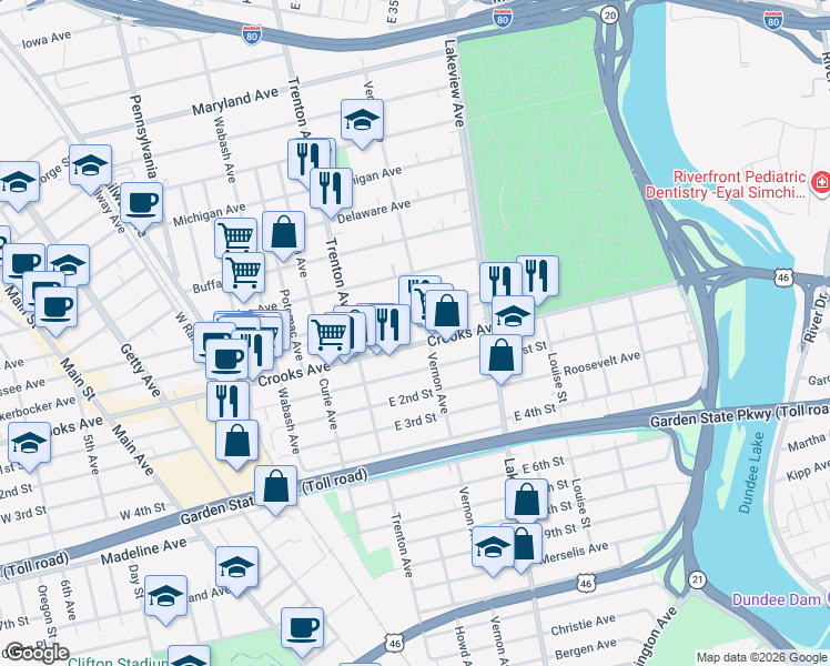 map of restaurants, bars, coffee shops, grocery stores, and more near 291 Vernon Avenue in Clifton