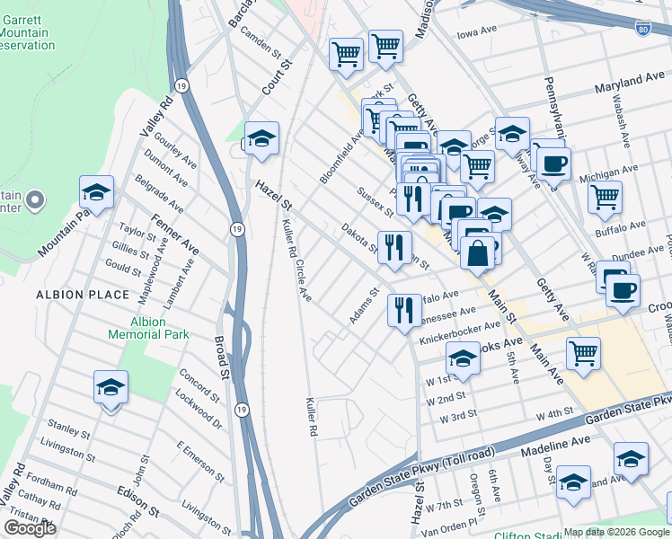 map of restaurants, bars, coffee shops, grocery stores, and more near 26 Prospect Street in Clifton