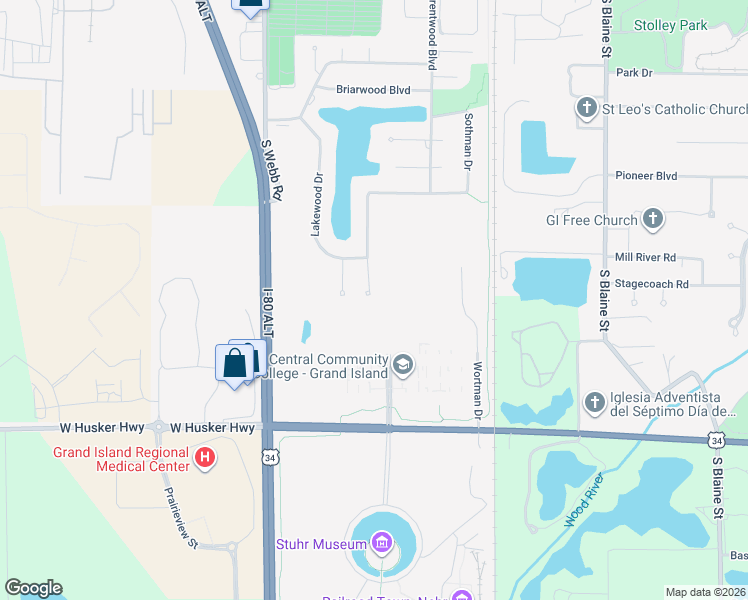 map of restaurants, bars, coffee shops, grocery stores, and more near 2829 Brentwood Boulevard in Grand Island