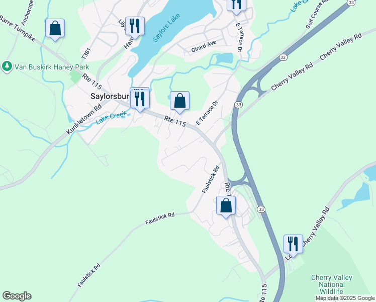 map of restaurants, bars, coffee shops, grocery stores, and more near 1119 Hillside Avenue in Saylorsburg