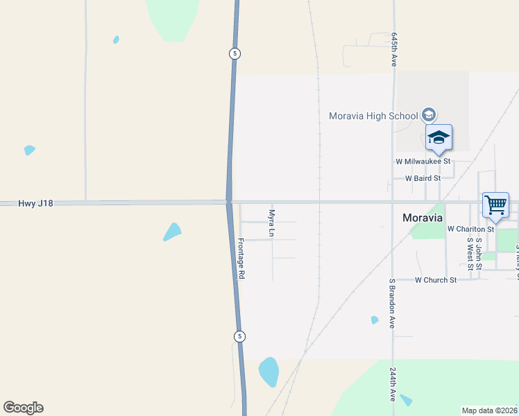 map of restaurants, bars, coffee shops, grocery stores, and more near 901-903 West Pamela Street in Moravia