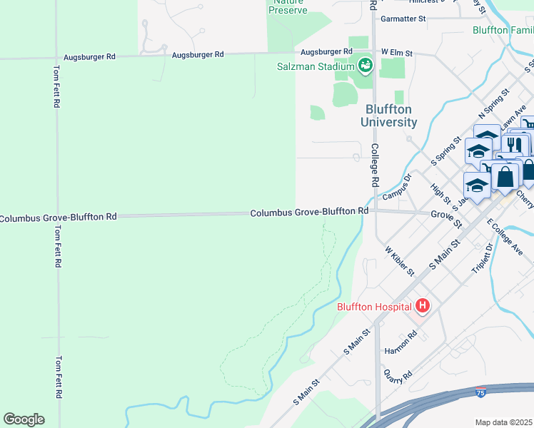 map of restaurants, bars, coffee shops, grocery stores, and more near 10500 Columbus Grove-Bluffton Road in Bluffton