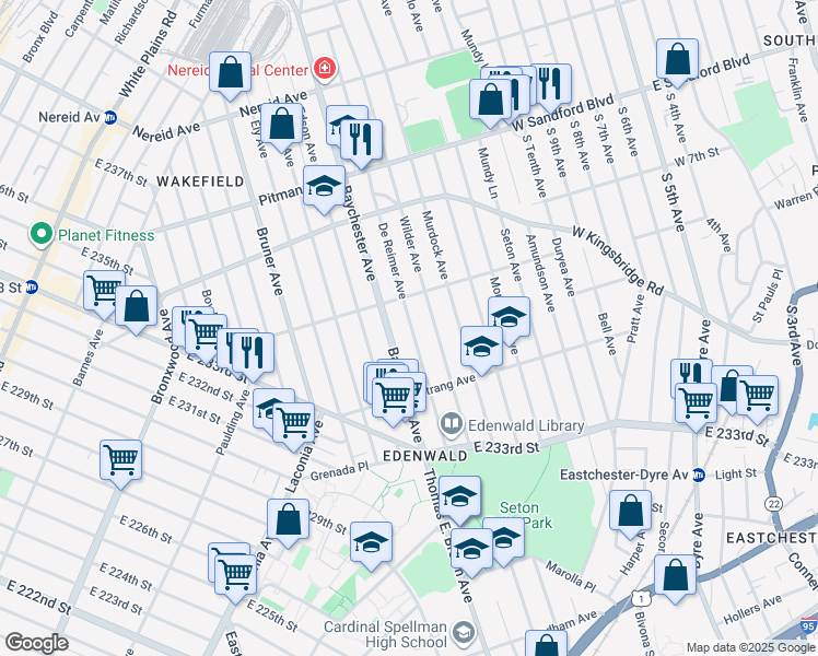 map of restaurants, bars, coffee shops, grocery stores, and more near 4040 De Reimer Avenue in Bronx