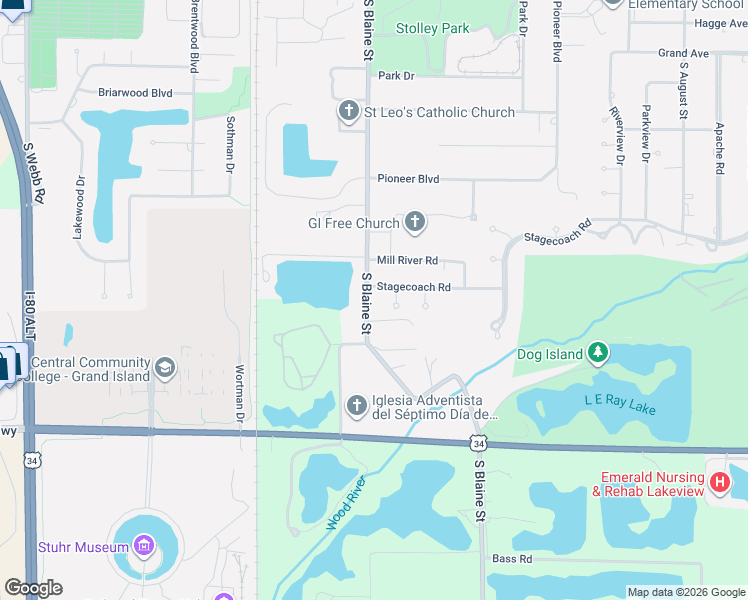 map of restaurants, bars, coffee shops, grocery stores, and more near 2900 South Blaine Street in Grand Island