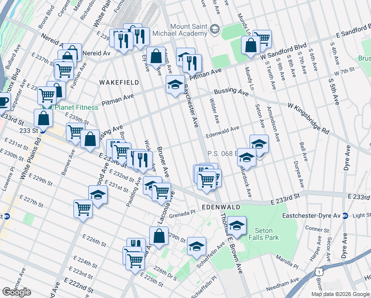 map of restaurants, bars, coffee shops, grocery stores, and more near 4051 Grace Avenue in Bronx