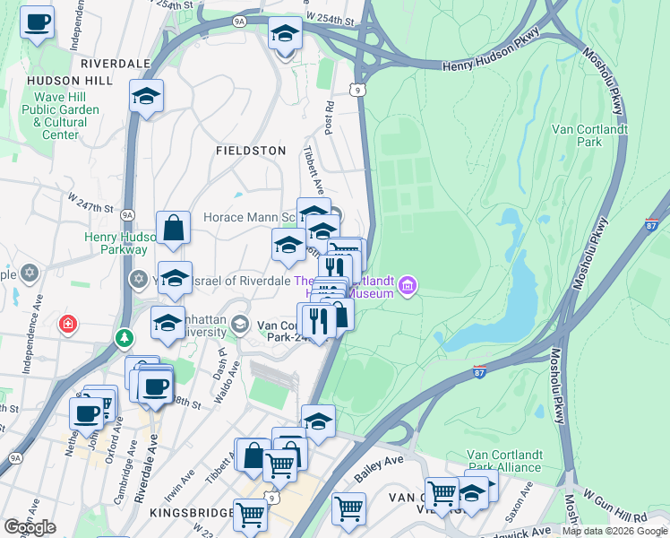 map of restaurants, bars, coffee shops, grocery stores, and more near 4410 Cayuga Avenue in Bronx