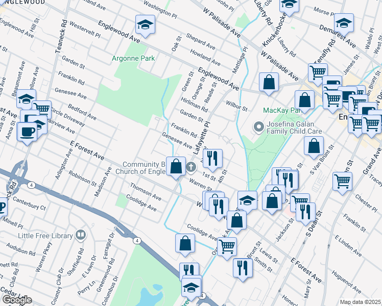 map of restaurants, bars, coffee shops, grocery stores, and more near 231 Lafayette Place in Englewood