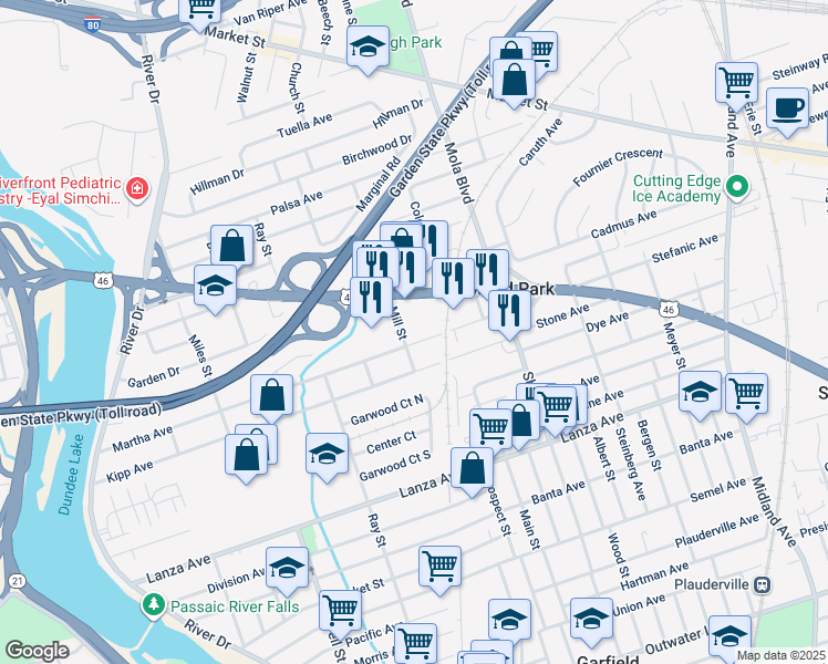 map of restaurants, bars, coffee shops, grocery stores, and more near 246 Martha Avenue in Elmwood Park