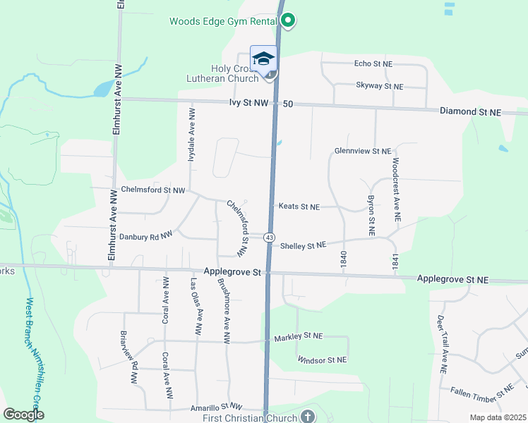 map of restaurants, bars, coffee shops, grocery stores, and more near 7436 Market Avenue North in Canton