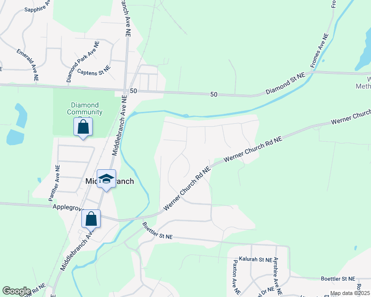 map of restaurants, bars, coffee shops, grocery stores, and more near 7856 Knollridge Avenue Northeast in Canton