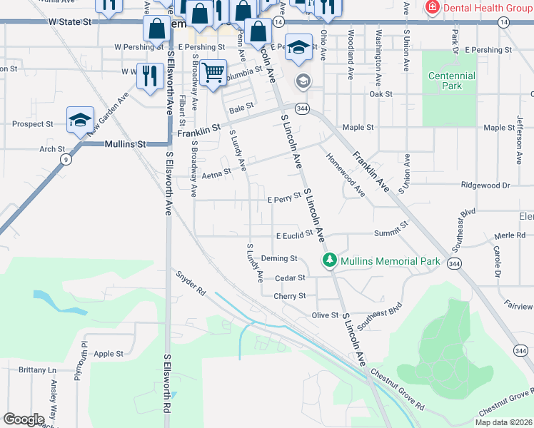 map of restaurants, bars, coffee shops, grocery stores, and more near 520 East Euclid Avenue in Salem