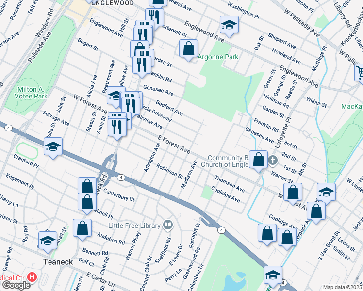 map of restaurants, bars, coffee shops, grocery stores, and more near 149 Fairview Avenue in Teaneck