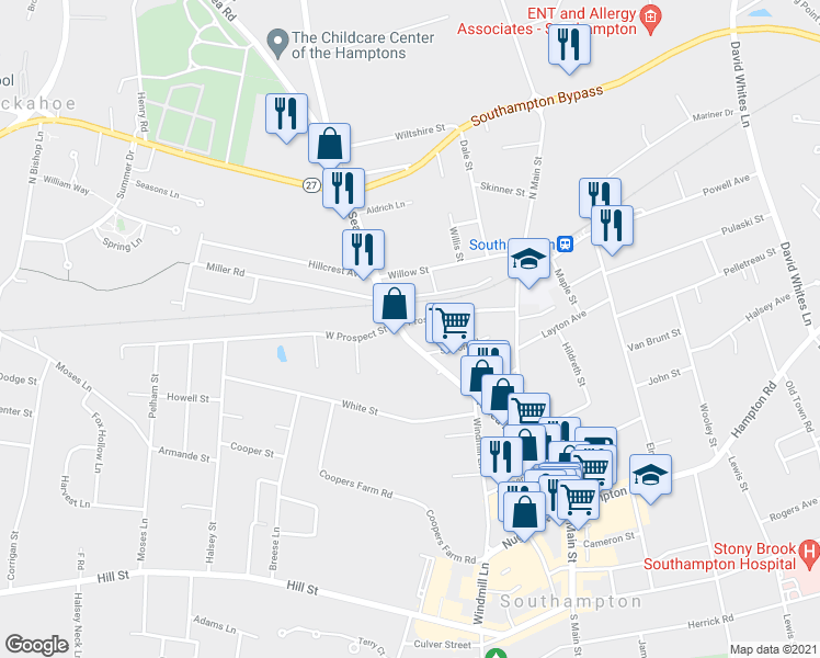 map of restaurants, bars, coffee shops, grocery stores, and more near 176 North Sea Road in Southampton