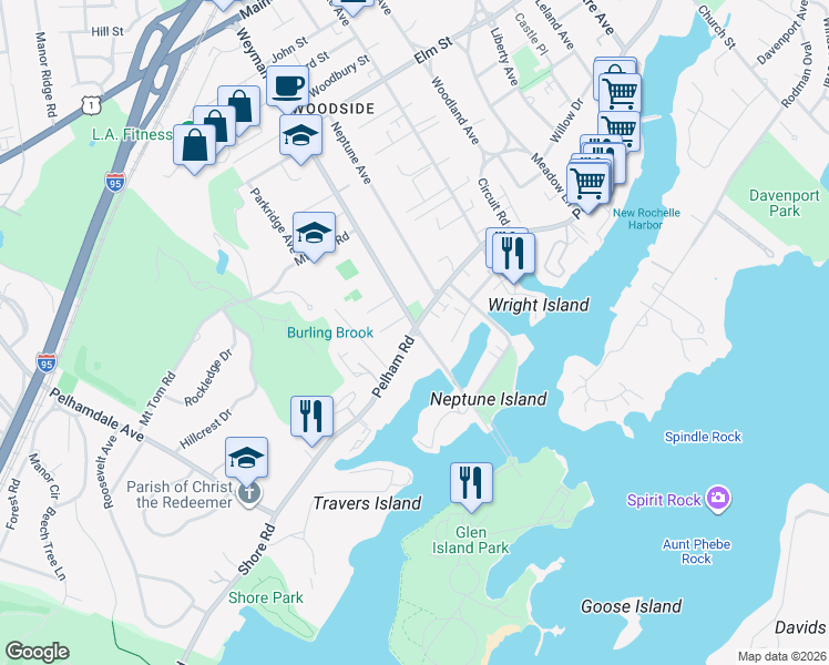 map of restaurants, bars, coffee shops, grocery stores, and more near in New Rochelle