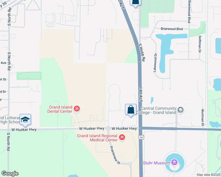 map of restaurants, bars, coffee shops, grocery stores, and more near 104 Lakeview Circle in Grand Island