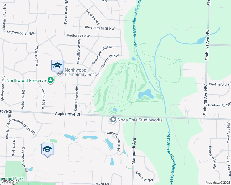 map of restaurants, bars, coffee shops, grocery stores, and more near 2025 Applegrove Street Northwest in North Canton