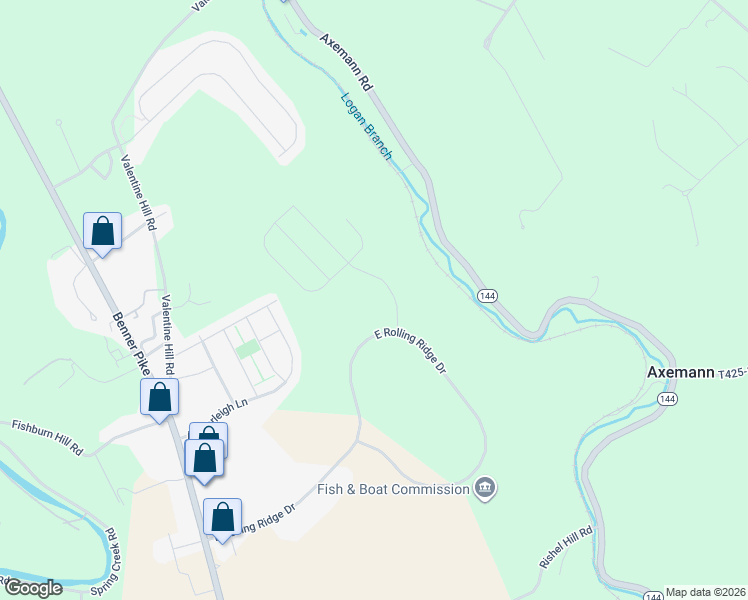 map of restaurants, bars, coffee shops, grocery stores, and more near 495 East Rolling Ridge Drive in Bellefonte