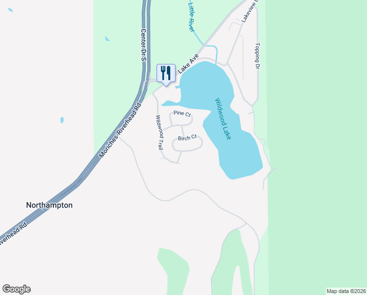map of restaurants, bars, coffee shops, grocery stores, and more near 41 Birch Court in Riverhead