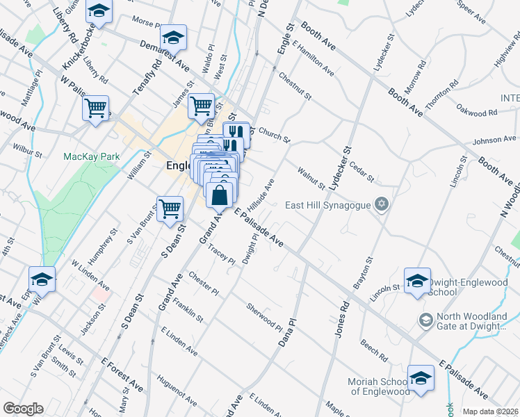 map of restaurants, bars, coffee shops, grocery stores, and more near 28 Hillside Avenue in Englewood