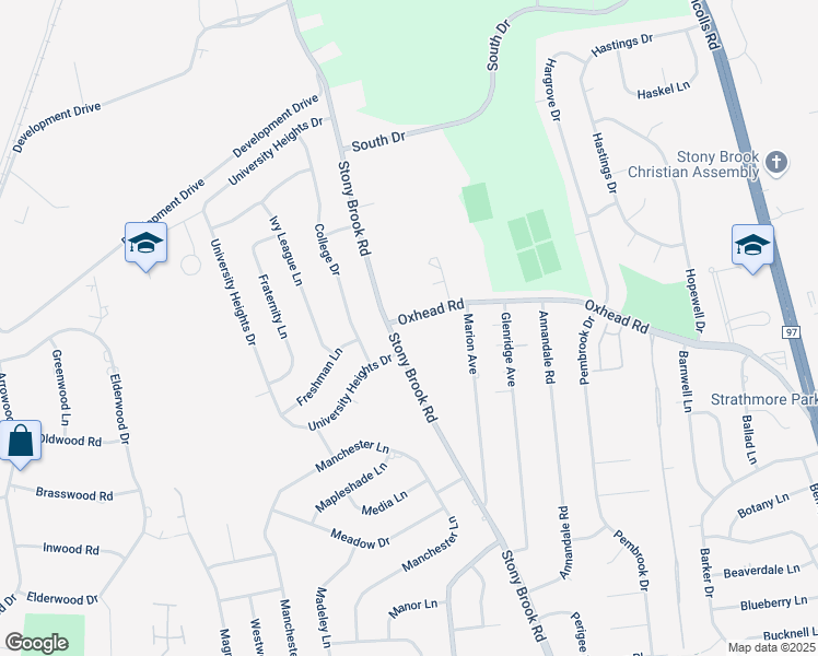 map of restaurants, bars, coffee shops, grocery stores, and more near 404 Oxhead Road in Stony Brook