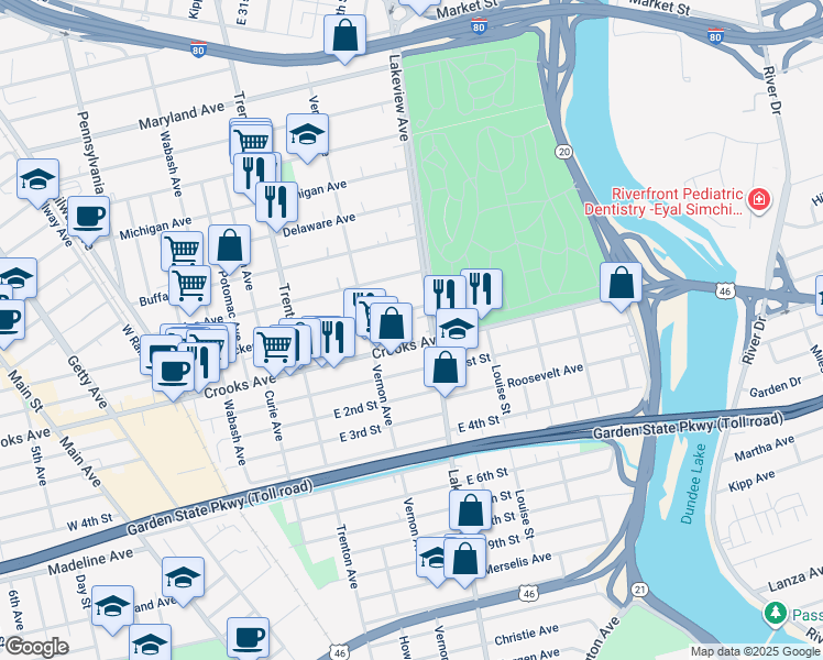 map of restaurants, bars, coffee shops, grocery stores, and more near 427 Crooks Avenue in Clifton