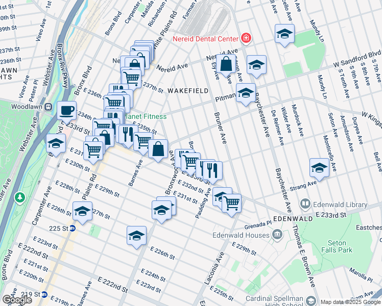 map of restaurants, bars, coffee shops, grocery stores, and more near 4154 Digney Avenue in Bronx