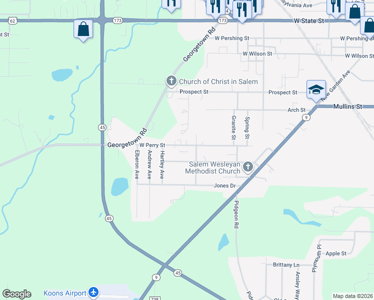 map of restaurants, bars, coffee shops, grocery stores, and more near 1152 West Perry Street in Salem