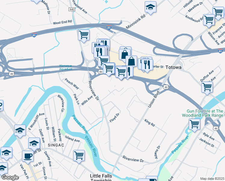 map of restaurants, bars, coffee shops, grocery stores, and more near in Totowa