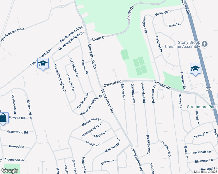 map of restaurants, bars, coffee shops, grocery stores, and more near 404 Oxhead Road in Stony Brook