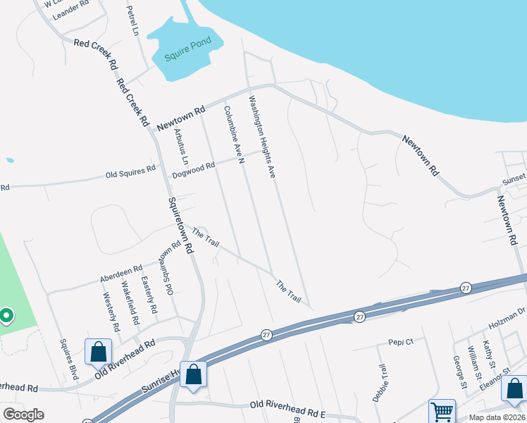map of restaurants, bars, coffee shops, grocery stores, and more near 26 Columbine Avenue North in Hampton Bays