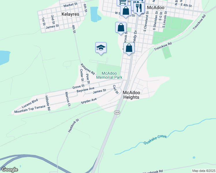 map of restaurants, bars, coffee shops, grocery stores, and more near 13 Bayview Avenue in McAdoo
