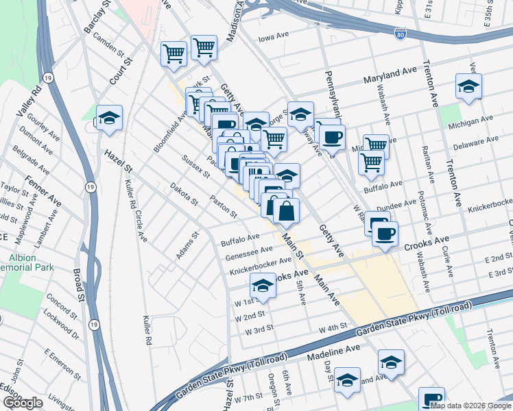 map of restaurants, bars, coffee shops, grocery stores, and more near 436 Sussex Street in Paterson