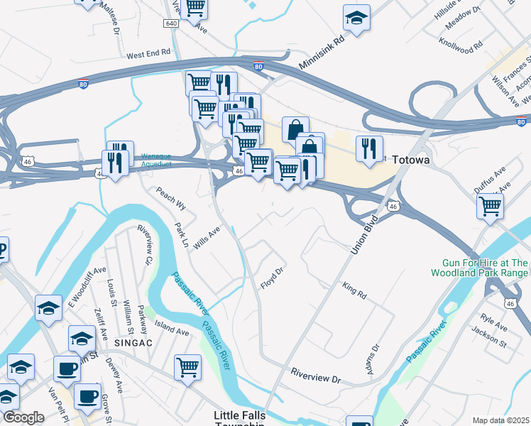 map of restaurants, bars, coffee shops, grocery stores, and more near in Totowa