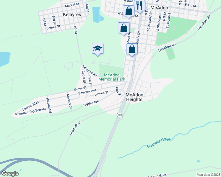 map of restaurants, bars, coffee shops, grocery stores, and more near 13 Bayview Avenue in McAdoo