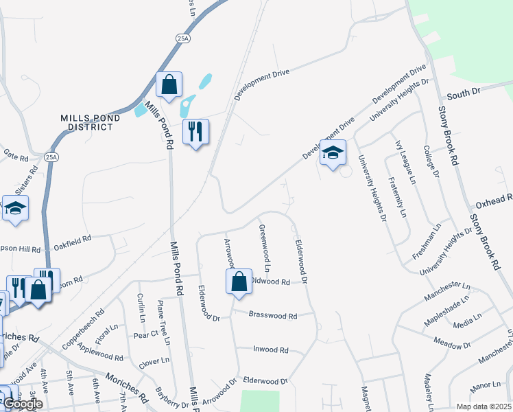 map of restaurants, bars, coffee shops, grocery stores, and more near 54 Elderwood Drive in Saint James