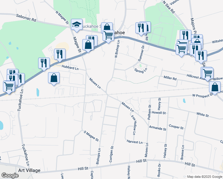 map of restaurants, bars, coffee shops, grocery stores, and more near 86 North Bishop Lane in Southampton