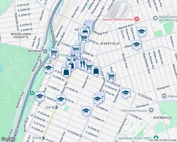 map of restaurants, bars, coffee shops, grocery stores, and more near 4216 Barnes Avenue in Bronx
