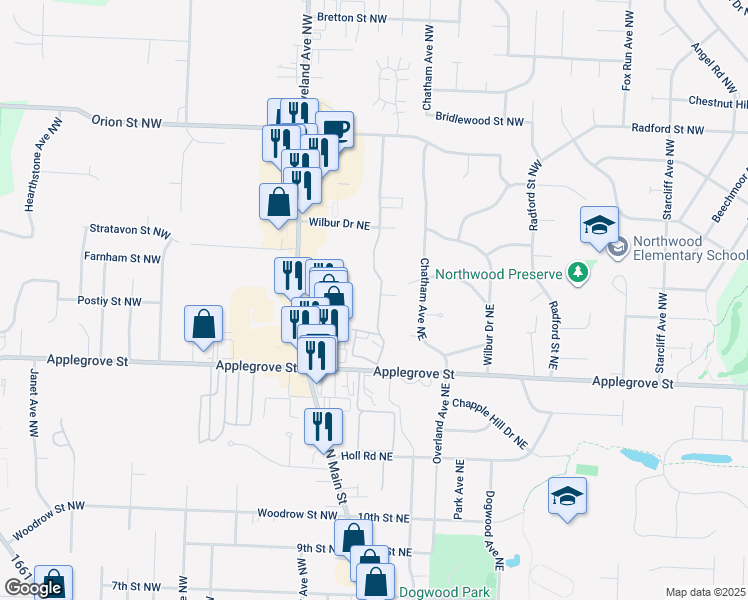 map of restaurants, bars, coffee shops, grocery stores, and more near 171 Applegrove Street Northeast in North Canton