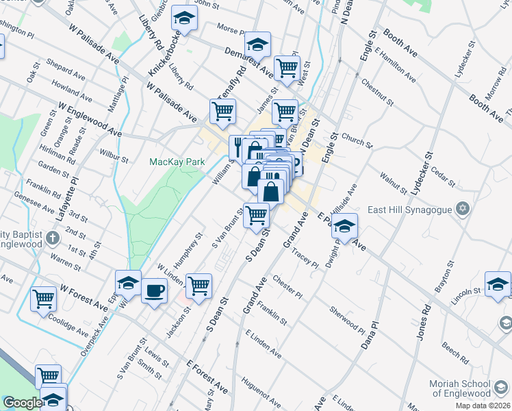 map of restaurants, bars, coffee shops, grocery stores, and more near 14 West Englewood Avenue in Englewood