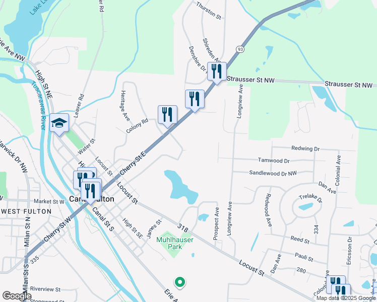 map of restaurants, bars, coffee shops, grocery stores, and more near 304 Steiner Street in Canal Fulton