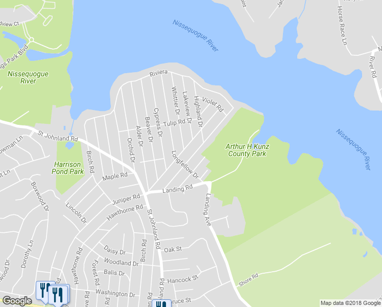 map of restaurants, bars, coffee shops, grocery stores, and more near 88 Walnut Road in Kings Park